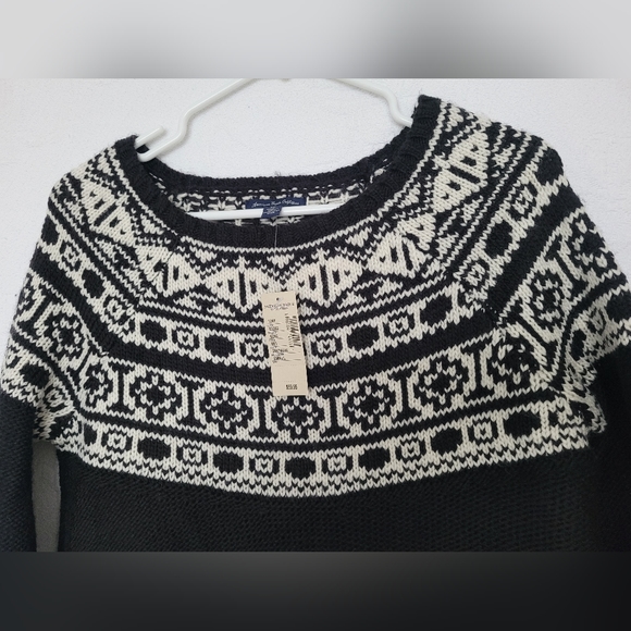 NWT American Eagle Outfitters Fair Isle Knit Scoop Neck Black/White Sweater Smal - Picture 10 of 12